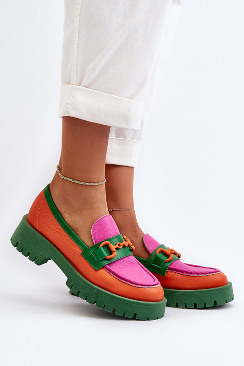 Жіночі шкіряні мокасини з декором CheBello 4444 Помаранчевий