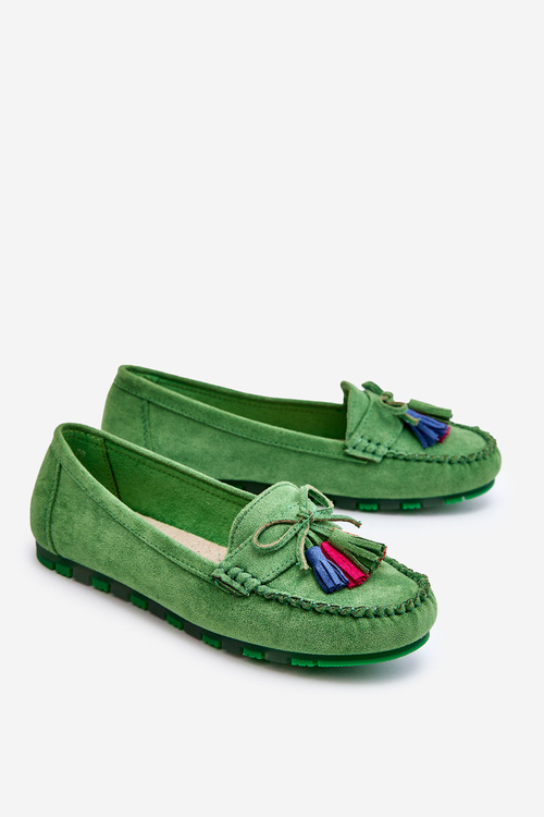 Замшеві лофери з бантом і бахромою Green Dorine
