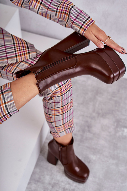 Жіночі шкіряні чоботи на масивному каблуці Brown Jones