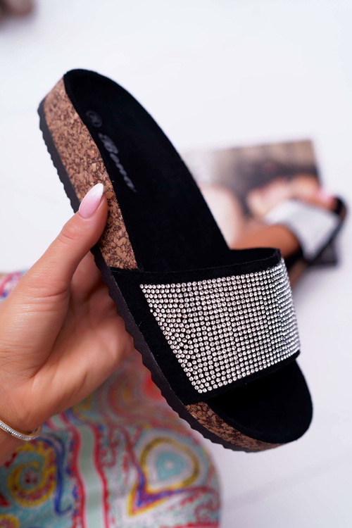 Жіночі пробкові шльопанці з кристалами чорного кольору Do It!