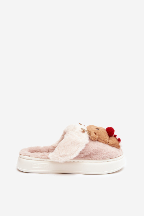 Святкові хутряні домашні тапочки жіночі олені бежеві Ilianne