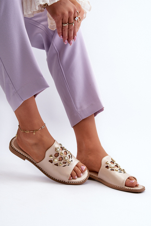 Блискучі жіночі тапочки з декором S.Barski KV27-063 золото