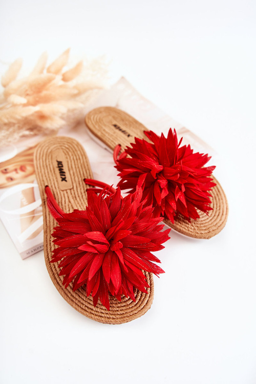 Жіночі шльопанці з тканинним орнаментом Червоні Eviana