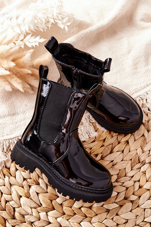 Чоботи дитячі утеплені лаковані чорні Aletris