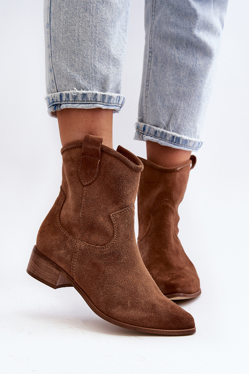 Замшеві ковбойські черевики на низькому каблуці Zazoo 3329 Коричневий