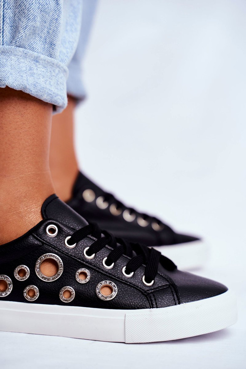 Жіночі кросівки з дірками і цирконами Чорні рокса