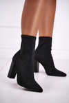 Чоботи жіночі на каблуці з лайкри чорного кольору Morie