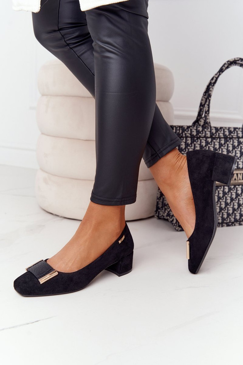 Чорні замшеві човники на блочному каблуці Sergio Leone PB142