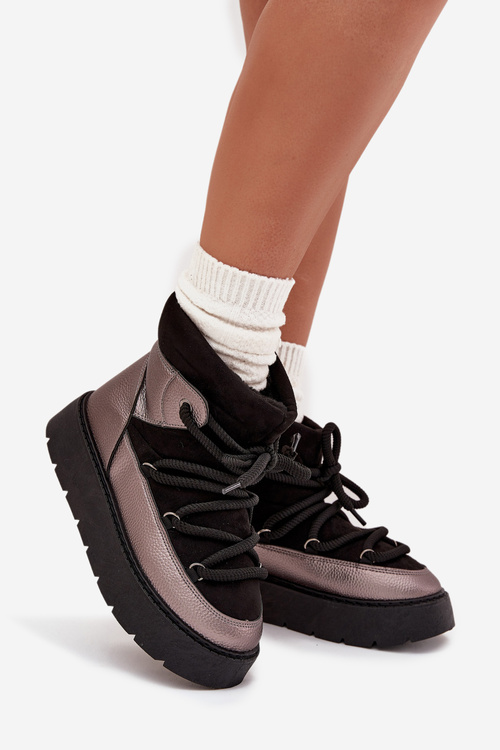 Низькі Жіночі Снігоступи Теплі З Вовною З Товстими Шнурками Чорні Xarina