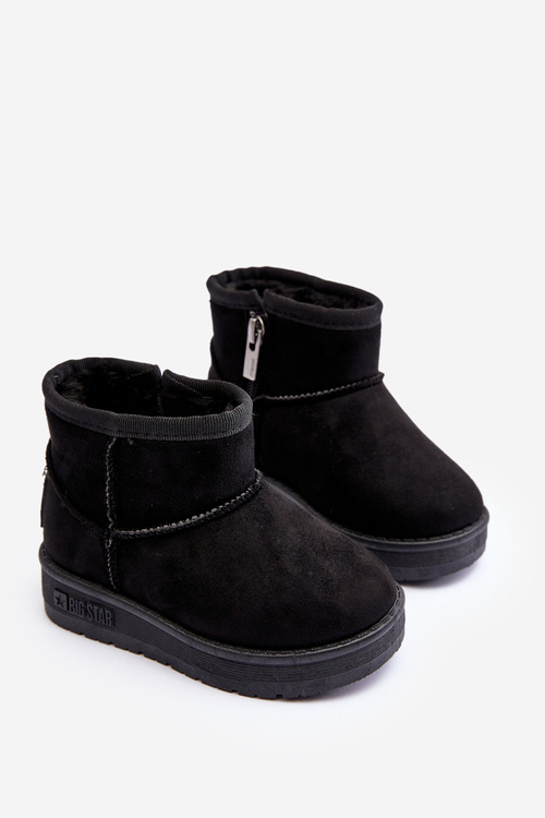 Дитячі снігові черевики на хутряній підкладці на блискавці чорні, велика зірка MM374100