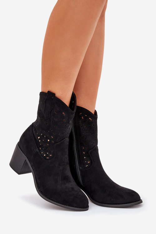 Жіночі Перфоровані Ковбойські Чоботи На Каблуку S.Barski HY51-125 Чорні