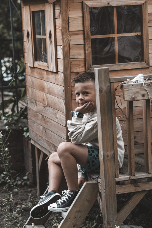 Дитячі шкіряні високі кросівки Marney чорно-білі