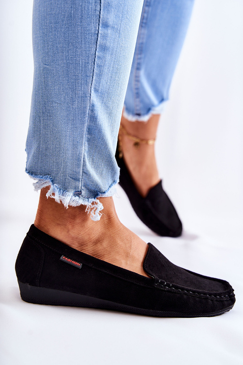 Жіночі замшеві лофери на танкетці чорні La Cava