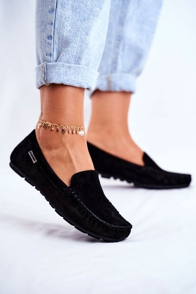 Жіночі лофери шкіряні замшеві чорні Papito