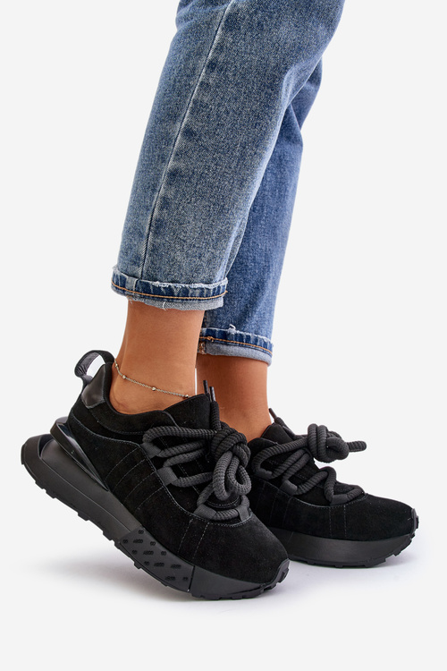 Жіночі замшеві кросівки на платформі з товстою шнурівкою Artiker 54C1464 Чорні