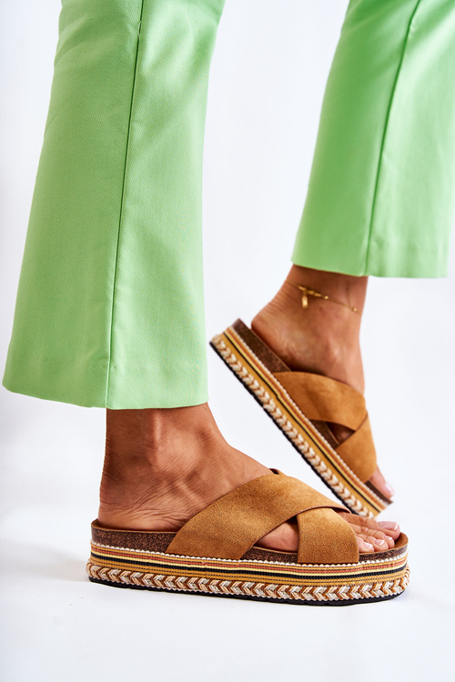 Жіночі замшеві тапочки на платформі Camel Jossie