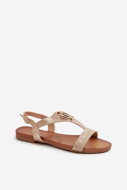 Жіночі сандалі на плоскій підошві з декором S.Barski KV27-051 золото
