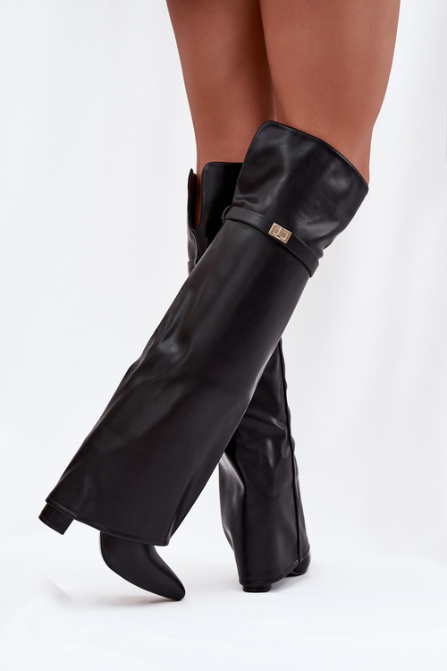 Ізольовані чоботи з підвернутим верхом до коліна підбором блок чорний Serelle