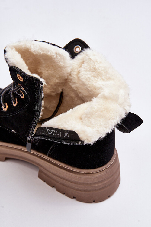Жіночі стьобані черевики з хутряною підкладкою, чорні фенан