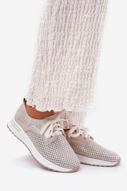 Шкіряні Легкі Жіночі Полуботинки На Платформі Artiker 56C2113 Бежево-Золоті