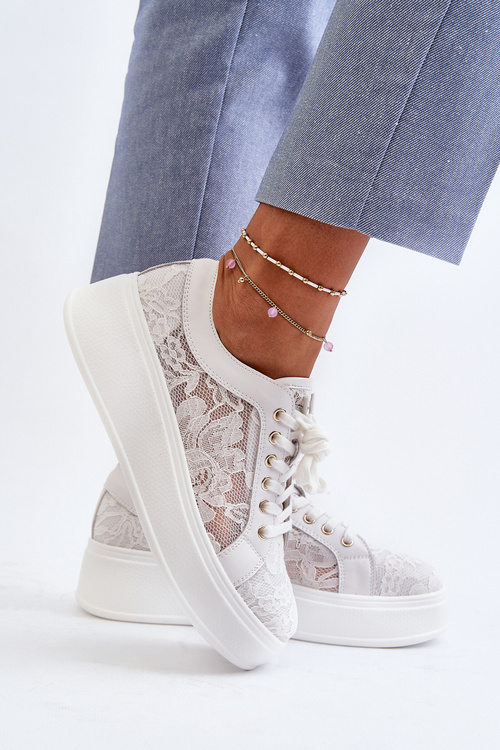 Жіночі Кросівки З Квітами На Платформі S.Barski HY51-059 Білі