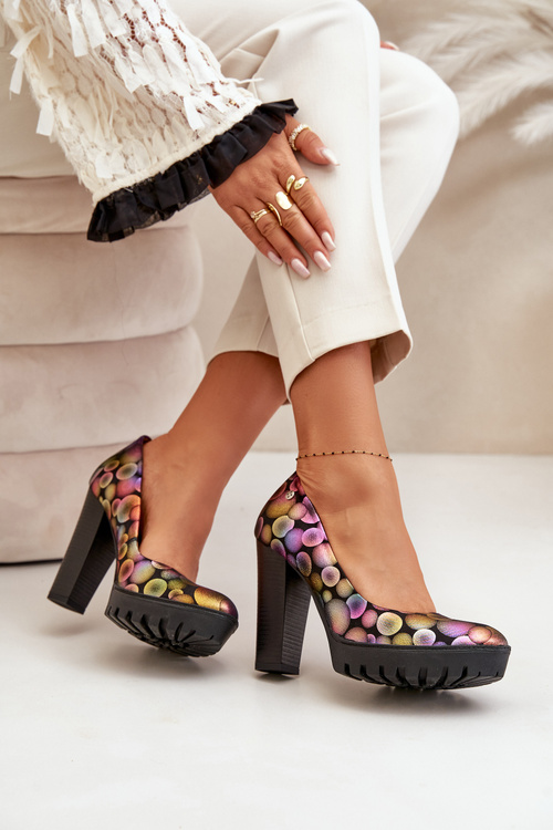 Шкіряні туфлі на блочному каблуці Maciejka 02629-39 Різнокольорові