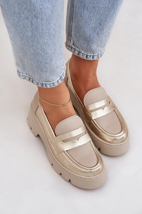 Шкіряні Жіночі Мокасини На Платформі І Низькому Каблуці Леопард Зазу 20191 Золоті