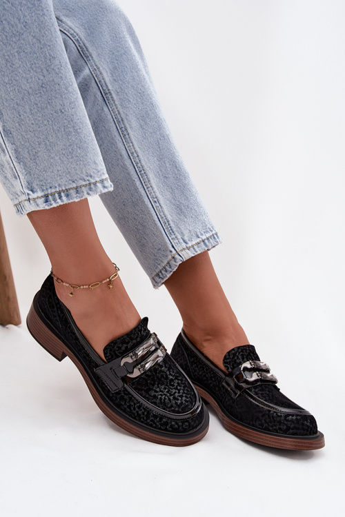 Замшеві жіночі мокасини з оздобленням D&A MR52-176 Чорні