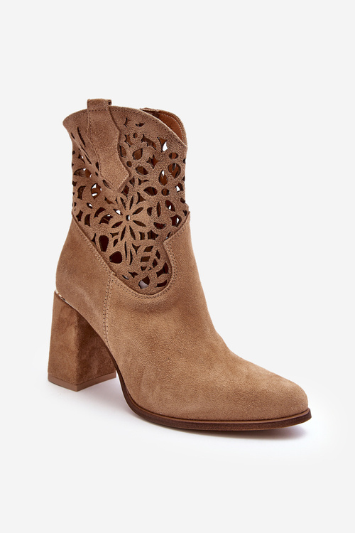 Замшеві ажурні чоботи Lewski Shoes 3264 Темно-бежевий