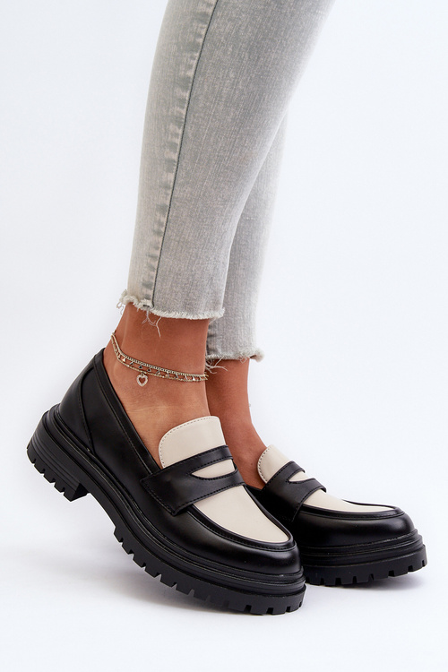 Жіночі лофери на плоскій каблуці і платформі чорного кольору Kaldira