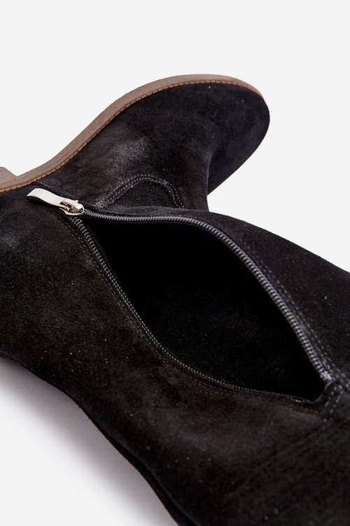 Чорні замшеві чоботи Zazoo 3407 на плоскій каблуці