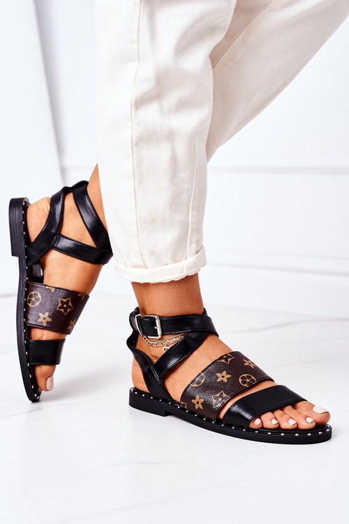 Шкіряні босоніжки на плоскій підошві Black Loretta