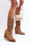 Жіночі бежеві замшеві ажурні чоботи на високих підборах Zazoo 3166/P