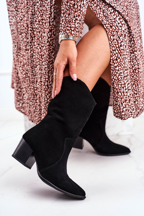 Чоботи жіночі на високому каблуці з нубуку світлі чорні Nicole 2580