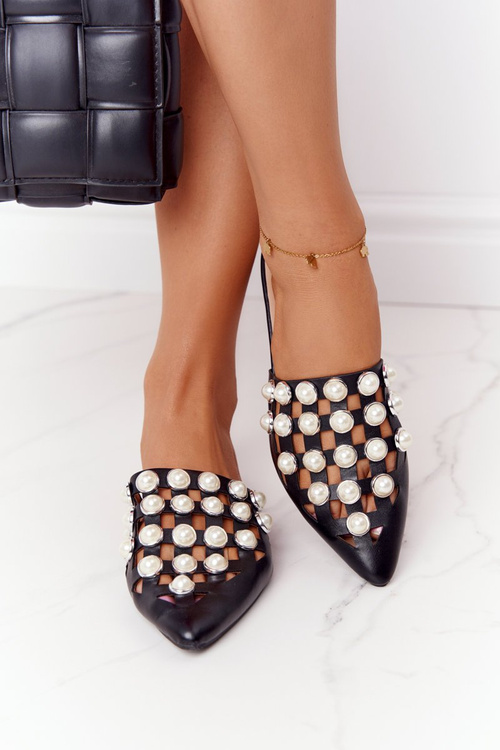 Жіночі тапочки з перлами Чорна брижа