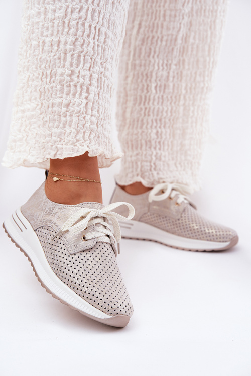 Шкіряні Легкі Жіночі Полуботинки На Платформі Artiker 56C2113 Бежево-Золоті