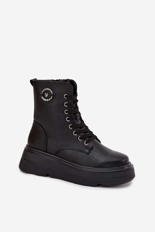 Жіночі робочі черевики з ізоляцією на платформі з декоративним елементом Vinceza 16513 Чорний