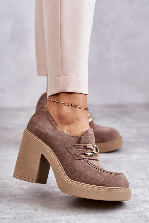 Замшеві туфлі на масивній посадці Beige Jaime