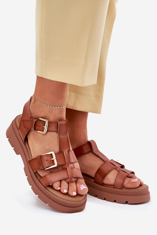 Еко Шкіряні Сандалі Для Жінок З Пряжками Camel Mireza