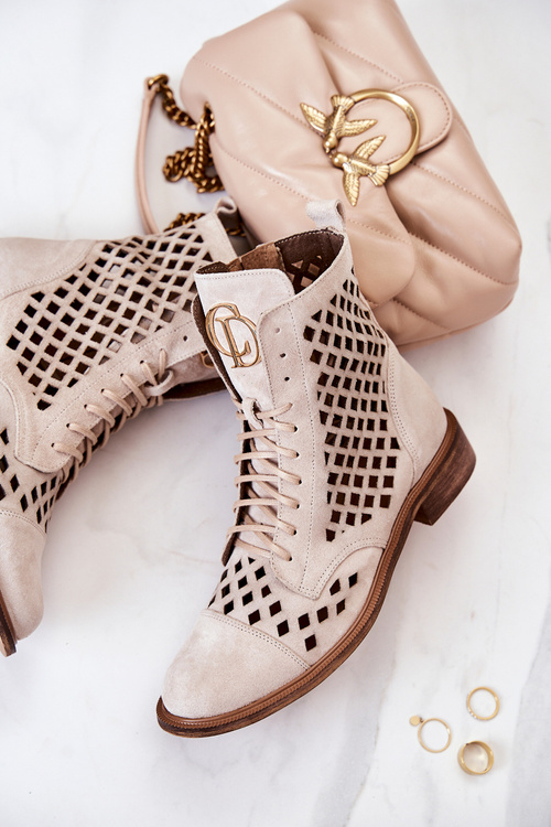 Шкіряні мереживні туфлі Ніколь світло-пісочного кольору 2695