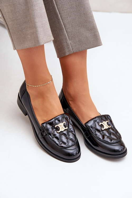 Лакові Шкіряні Мокасини З Золотою Декорацією Лаура 2927 Чорні