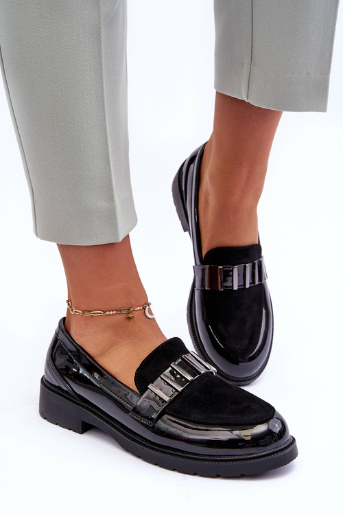 Чорні лаковані лофери з декором SBarski HY317