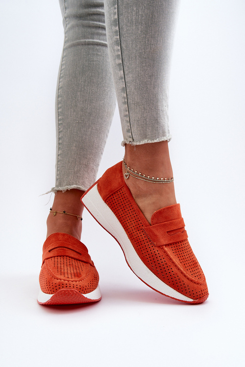 Жіночі лофери на платформі з помаранчевої еко-замші Inesqua