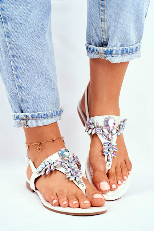 Жіночі босоніжки Елегантні шльопанці зі сріблястими кристалами Under Control