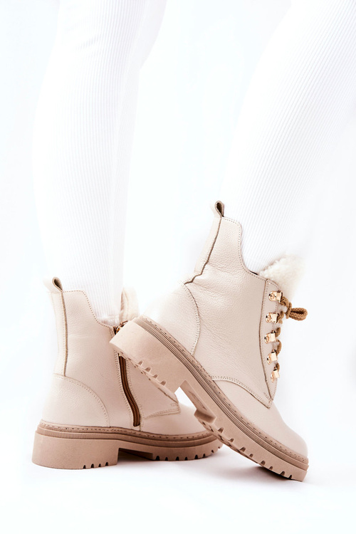 Шкіряні утеплені чоботи бежеві Khaleni