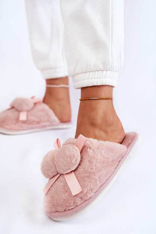 Жіночі хутряні тапочки з помпонами Castello рожеві