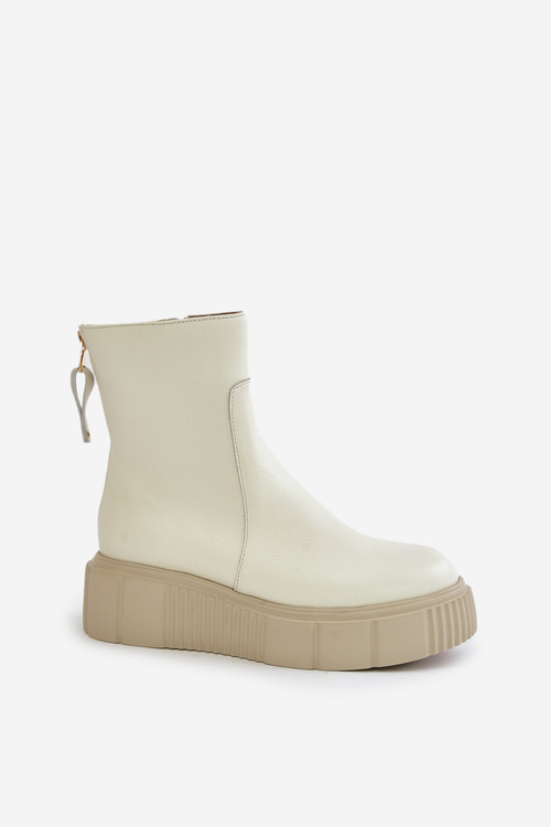 Світло-бежеві жіночі шкіряні ботильйони на платформі Zazoo 60369