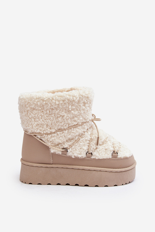 Жіночі зимові черевики на шнурівці на товстій підошві бежеві Лосо