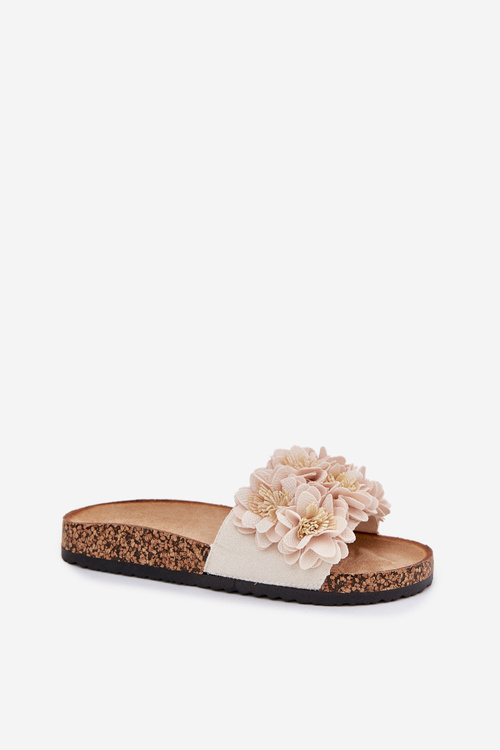 Жіночі Сандалі На Корковій Підошві З Квітами Бежеві Ferenza
