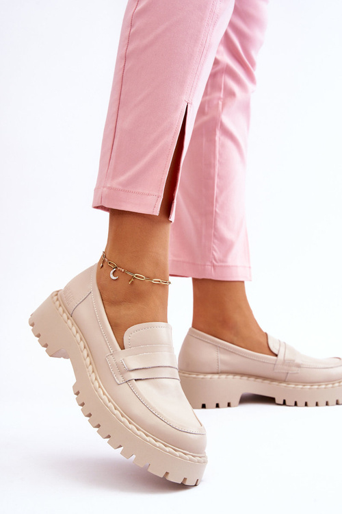 Жіночі лофери шкіряні туфлі Big Star LL274457 Бежеві